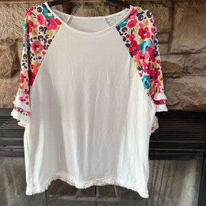 Floral Sleeve White Top